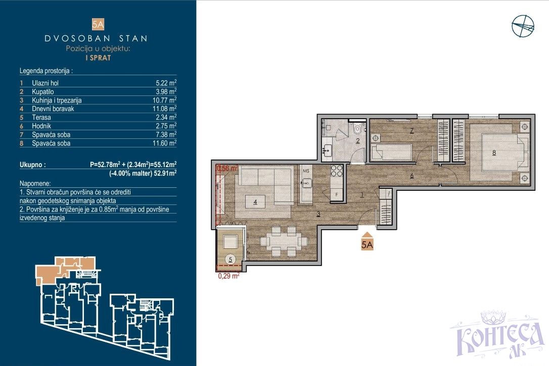 Two bedroom apartments in new building in Donja lastva- Tivat