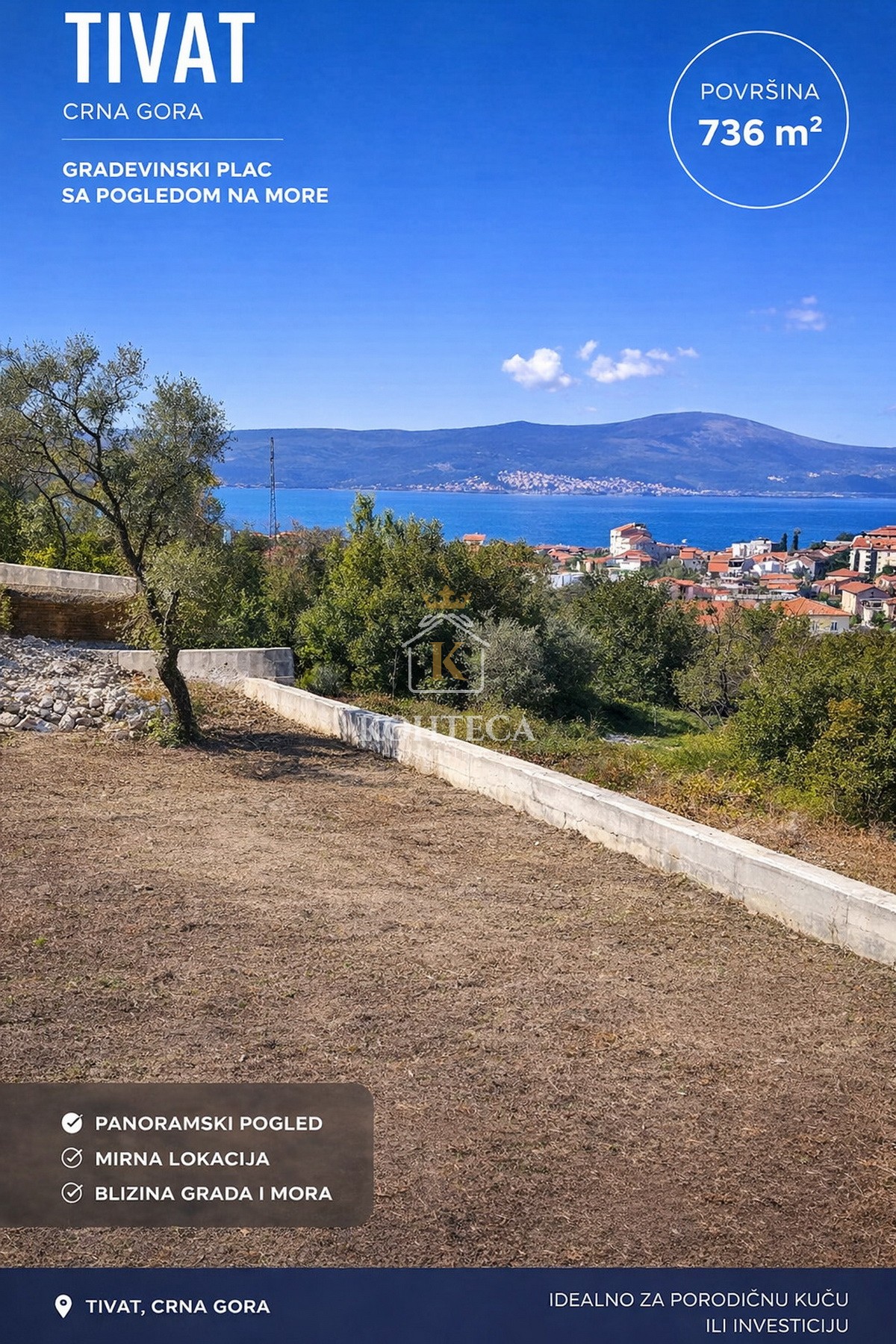 Urbanizovano zemljište sa odličnim pogledom na more –Tivat!